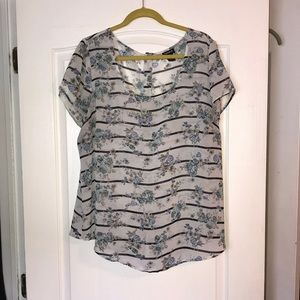 Sheer Floral and Strips Blouse